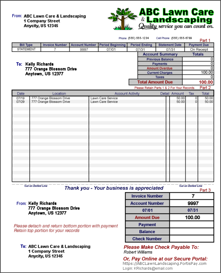 Lawn Billing Software Invoice | GroundsKeeper Pro